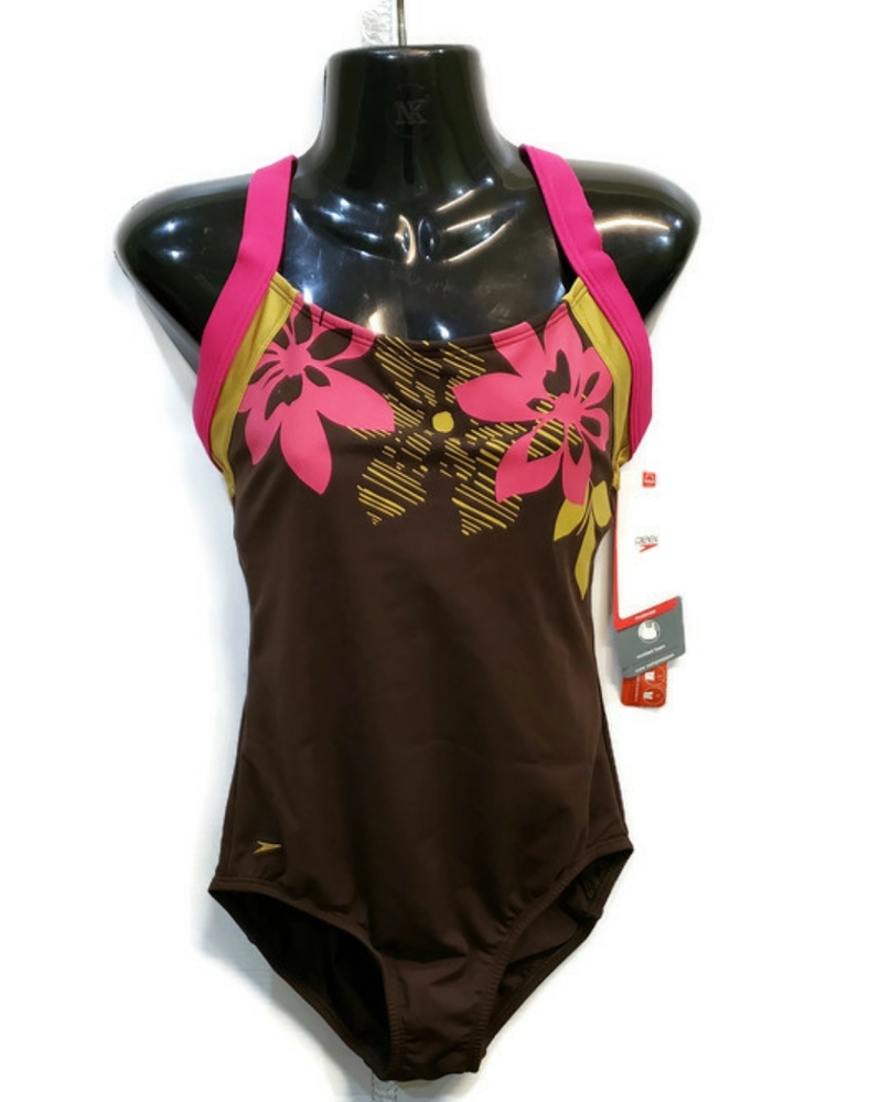 0813 Speedo One piece Brown and Pink Swimsuit